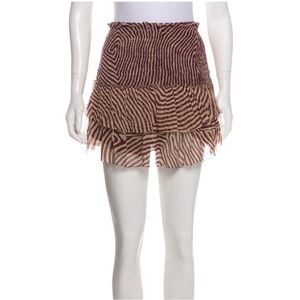 ISABEL MARANT Etoile Silk Zebra Print, Smocked, Ruffled Mini Skirt. 34Fr/US2